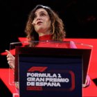 La presidenta de la Comunidad de Madrid, Isabel Díaz Ayuso, durante la presentación del Gran Premio de Madrid del Mundial de Fórmula 1.