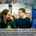 Un momento del programa en el que Iglesias criticaba a Inda y a Errejón.