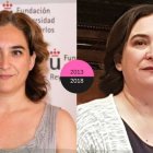 Ada Colau en 2013, antes de ser cargo público, y en la actualidad