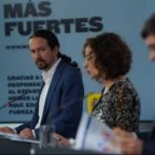 Iglesias, Montero y Escrivá, en una comparecencia en Moncloa.