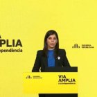 La portavoz de ERC, Marta Vilalta, este lunes presentando las líneas maestras de la campaña.