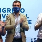 Carlos Mazón, Isabel Bonig y Pablo Casado durante el Congreso provincial del PP en Alicante en junio de 2020