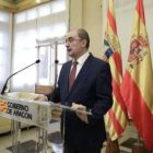 El presidente de Aragón, este lunes anunciando que padece cáncer de colón.