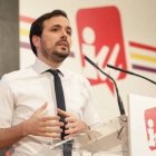 Alberto Garzón en la Asamblea que lo reeligió como líder de IU, en marzo.