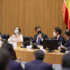 Pablo Casado, este lunes en la reunión conjunta de sus diputados y senadores.