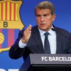 Joan Laporta, en la rueda de prensa de este mediodía.