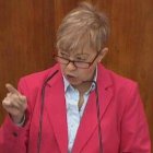 La diputada del PSOE, Carmen López, en la Asamblea durante el pleno en el que acusó al hermano de Ayuso