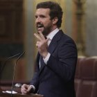 Pablo Casado durante el Pleno de este miércoles en el Congreso.