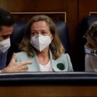 Pedro Sánchez, Nadia Calviño y Yolanda Díaz