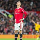 Cristiano Ronaldo, lamentándose en un partido con la camiseta del United.