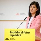 La portavoz de ERC, Marta Vilalta, este lunes en rueda de prensa.