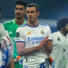 Gareth Bale, en la celebración por el título de la Champions en el Bernabéu.