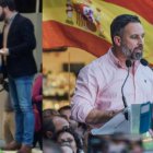 Abascal en el mitin de este viernes y en 2015 en la misma calle