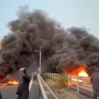 Disturbios en la A-49, en el puente sobre el río Guadiana, frontera con Portugal.