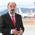 El presidente de Aragón, Javier Lambán, durante su discurso de fin de año.