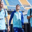 Los argentinos De Paul, Correa y Molina, en una previa de un encuentro con el Atlético.