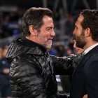 Quique y Baraja, antes del inicio del partido de ayer entre Valencia y Getafe - EUROPAPRESS