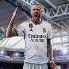 Joselu, vestido de blanco, en una recreación realizada por la cuenta oficial del Real Madrid.