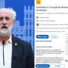 El concejal del Grupo Mixto y miembro de Recupera Madrid Luis Cueto y a la derecha, la oferta de Linkedin para buscar concejal de Hacienda.