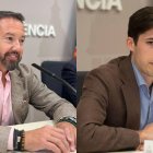 A la izquierda, el portavoz de Vox en el Ayuntamiento y teniente de alcalde, Juanma Badenas, a la derecha, el concejal del PSPV, Borja Sanjuan