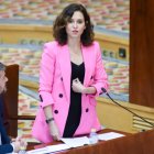 La presidenta de la Comunidad de Madrid, Isabel Díaz Ayuso, durante su intervención en la Asamblea de Madrid.