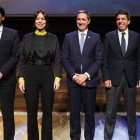 El alcalde de Alicante, Luis Barcala, la misistra de Ciencia, Diana Morant, el director ejecutivo de la Euipo, Joao Negrao, el president de la Generalitat, Carlos Mazón y la delegada del Gobierno en la Comunitat, Pilar Bernabé