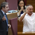 El diputado de Vox, José Mª Llanos y el diputado de Compromís, Joan Baldoví, en Las Cortes Valencianas.