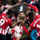 Iñaki Williams y Nico celebran un gol con el Athletic de Bilbao. (FOTO:  Juan Manuel Serrano Arce)