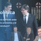 Al fondo de la imagen se ve a Pedro Sánchez junto a Carles Puigdemont