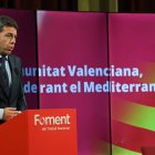 Carlos Mazón, en Barcelona, durante su parlamento en Foment del Treball