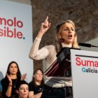 La líder de Sumar, Yolanda Díaz, durante uno de los actos de campaña de la formación para las elecciones en Galicia.