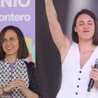 La secretaria general y diputada de Podemos, Ione Belarra, y la candidata de Podemos a las elecciones europeas, Irene Montero.