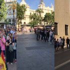 La cola para recoger la papeleta de Alvise rodeaba la plaza del Ayuntamiento y llegaba hasta la calle San Vicente.