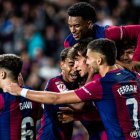 Futbolistas del FC Barcelona celebran un gol en el pasado campeonato de Liga.