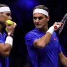 Nadal y Federer, jugando juntos la Tennis Laver Cup, en 2022.