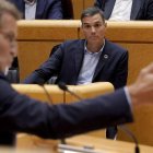 Pedro Sánchez observa a Feijóo en un debate del Senado