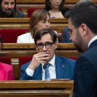 Salvador Illa, en su escaño del Parlamento de Cataluña.