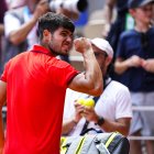 Carlos Alcaraz, celebrando un punto en su parte ante Auger-Alliassime.