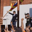 El expresidente de la Generalitat, Carles Puigdemont, antes de su intervención el pasado jueves en las calles de Barcelona.