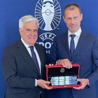 Pedro Rocha, presidente de la RFEF, y Aleksander Ceferin, su homólogo de la UEFA