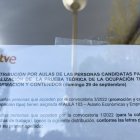 Un cartel informando sobre el examen de RTVE