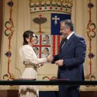 Las cortes de Aragón rinden homenaje a los Reyes Católicos. Marta Fernández Presidenta de las cortes y Carlos