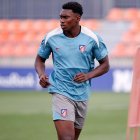 Samu Omorodion, en un entrenamiento del Atlético.