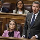 El presidente del PP, Alberto Núñez Feijóo, interviene durante una sesión de control al Gobierno.