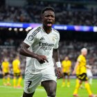 Vinicius celebra un gol con el Real Madrid.