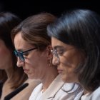 Las coportavoces de Más Madrid Rita Maestre, Mónica García y Manuela Bergerot, en la rueda de prensa de este lunes.