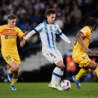 Martín Zubimendi, en un partido contra el Barcelona.