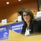 Teresa Ribera durante su intervención en el Parlamento Europeo en el proceso de audiencia para la confirmación de su candidatura.