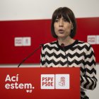 La secretaria general del PSPV-PSOE y ministra de Ciencia, Innovación y Universidades, Diana Morant, ofrece una rueda de prensa en la sede del PSPV-PSOE.