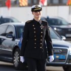 La Princesa Leonor a su llegada al buque escuela Juan Sebastián de Elcano.